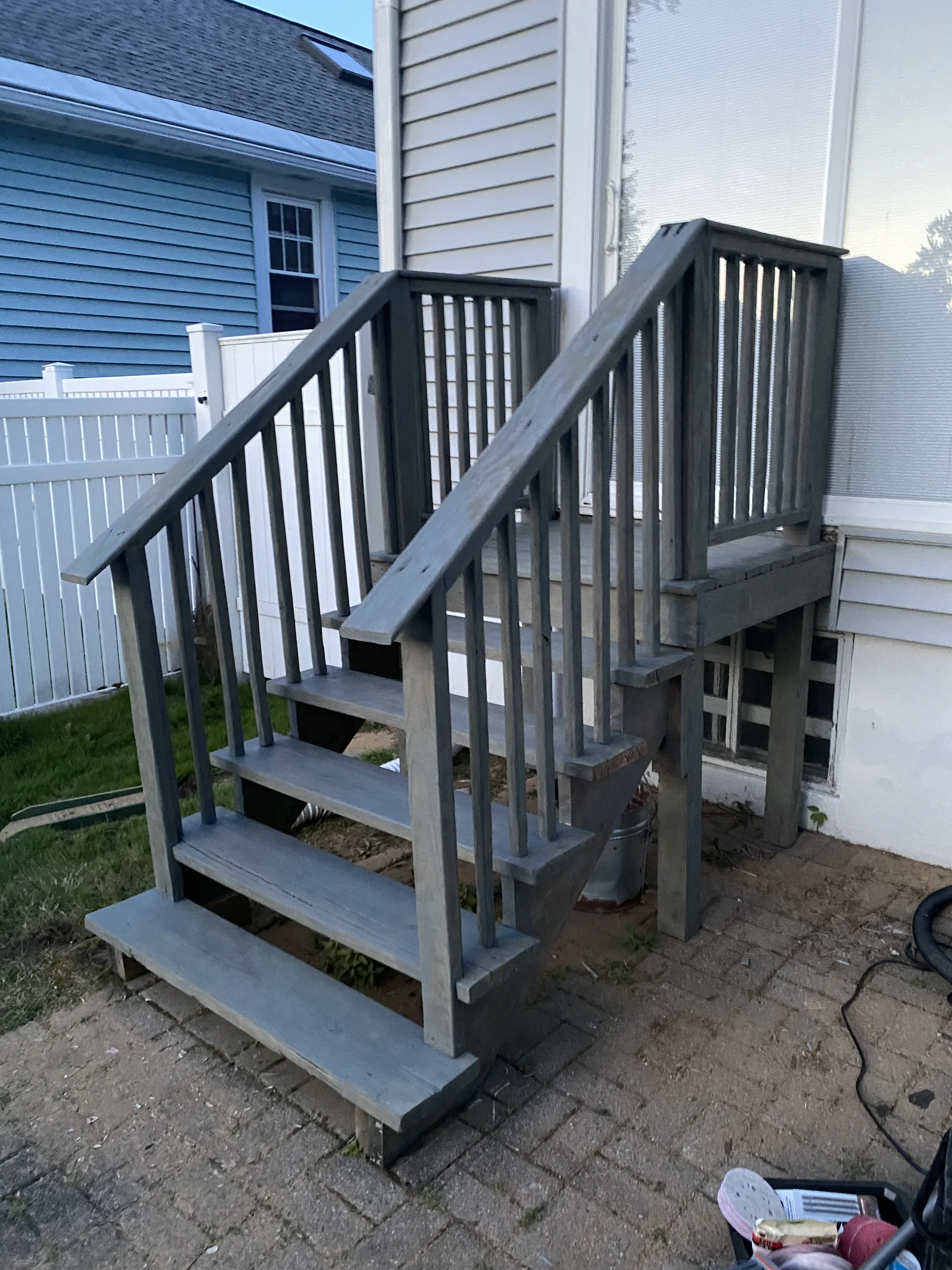 Exterior wood entry stairs and railings